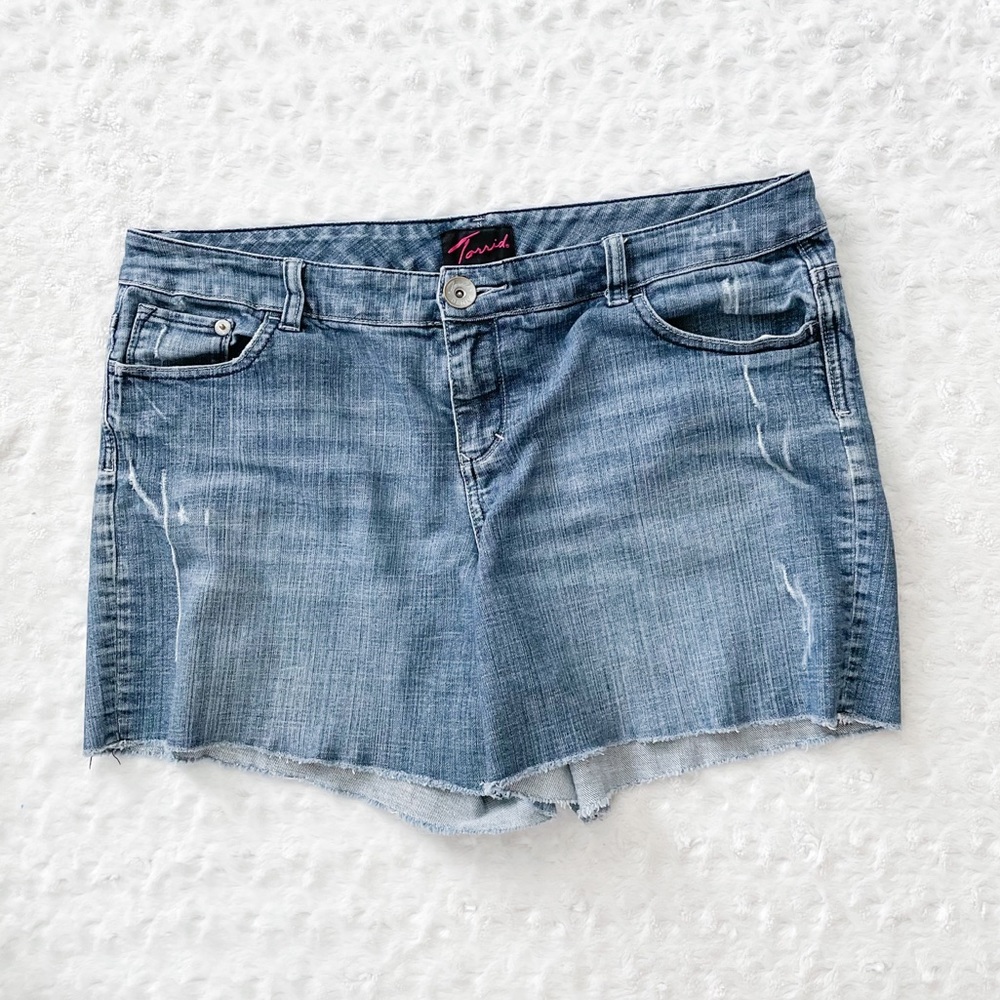 TORRID Vintage Pink Label Cut Off Distressed Denim Shorts